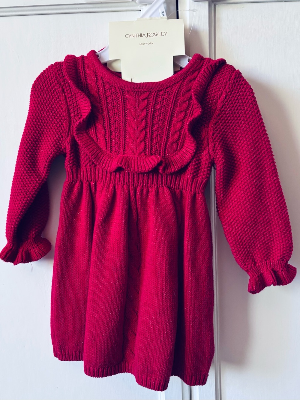 Cynthia Rowley Red Knit Ruffle-Front Girls Dress